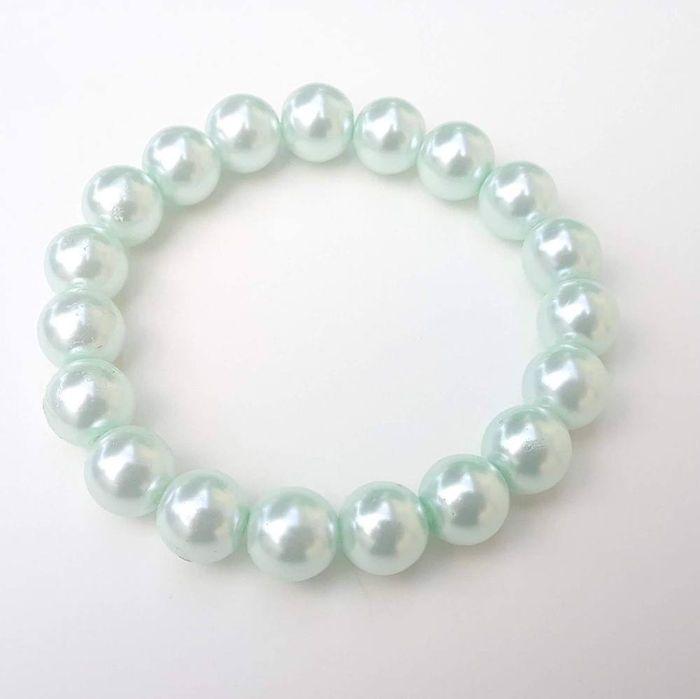 10mm Mint Glass Pearl Elastic Stretchy Bracelet